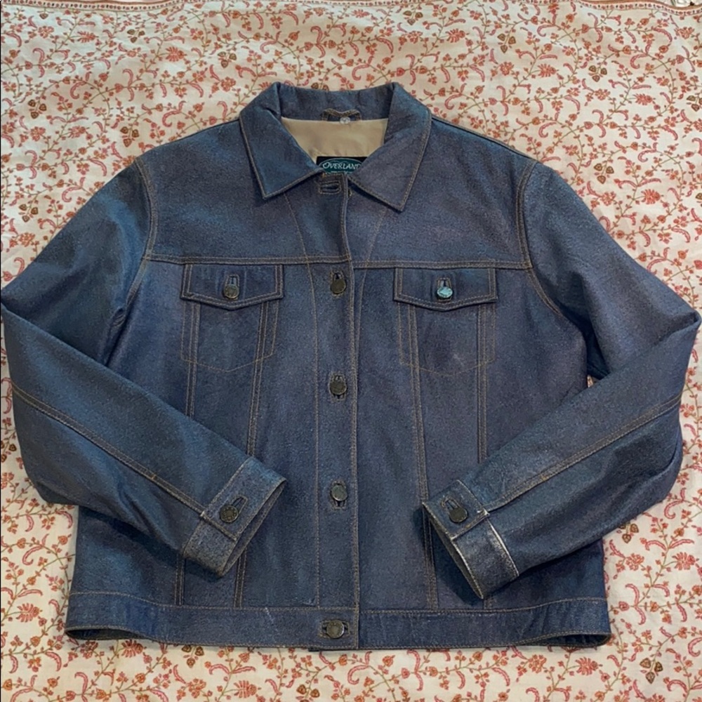 Overland Denim Print Leather Jacket Size Large